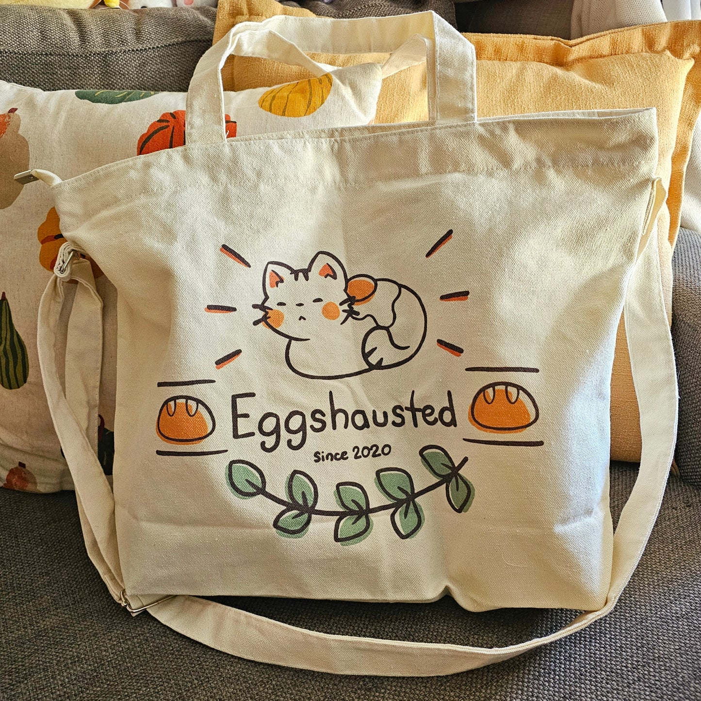 Eggshausted Tote Bag with Bottle Pocket