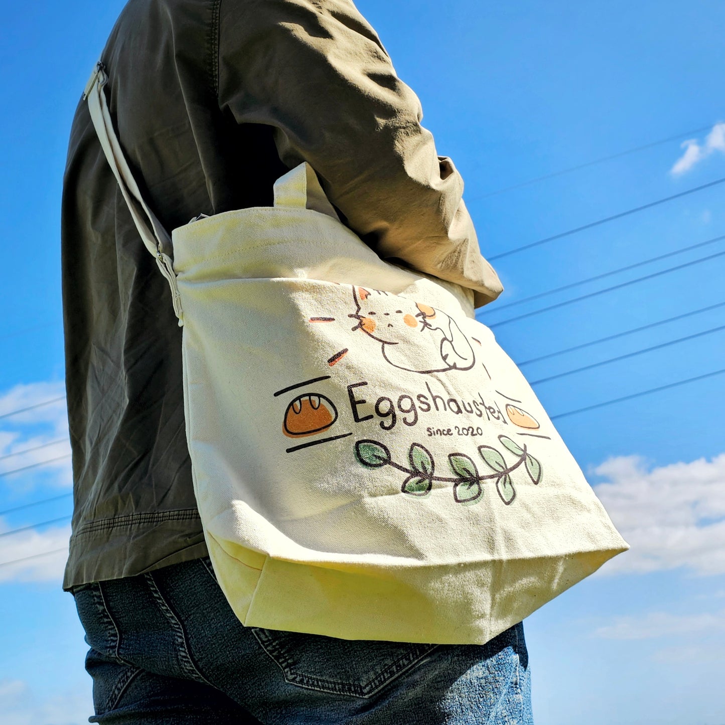 Eggshausted Tote Bag with Bottle Pocket