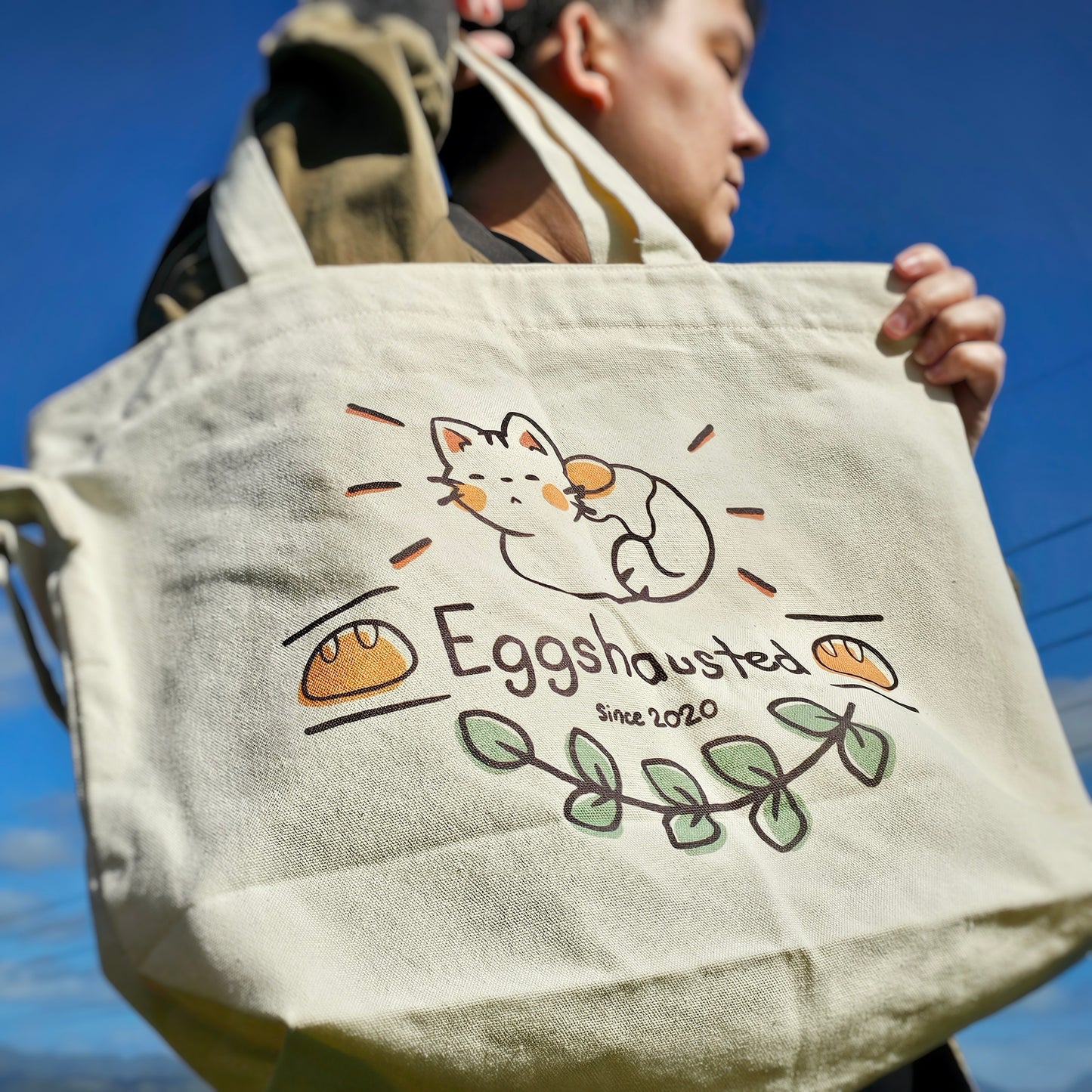 Eggshausted Tote Bag with Bottle Pocket